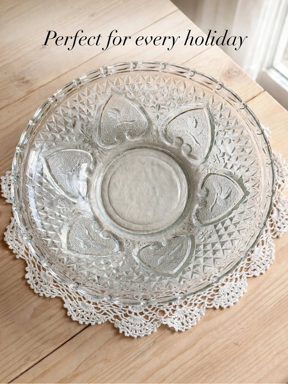 KIG Malaysia Vintage 7” Heart & Rose Pressed Glass Candy Dish